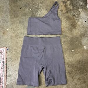 Dusty purple One-Shoulder Top and Shorts Set